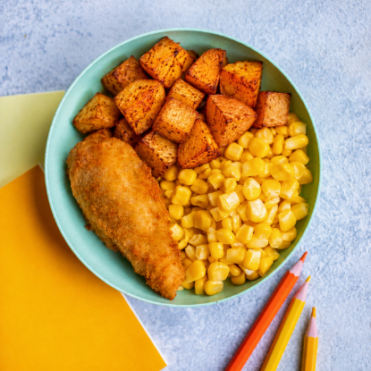 Picture of Breaded Chicken Fillet with Sweetcorn and Rustic Potatoes